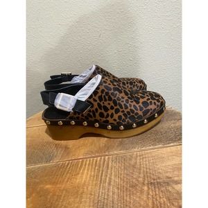 Kelsi Dagger Leopard Print Mules with Gold Studs
